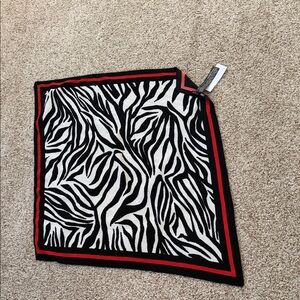 Zara Black and White Zebra Print Scarf with Red Border